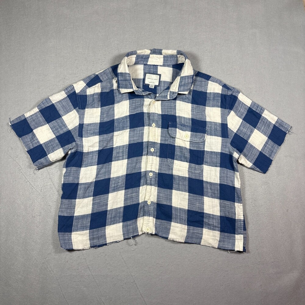 American Eagle Outfitters Mens Large Plaid Flannel Shirt Blue and White size L